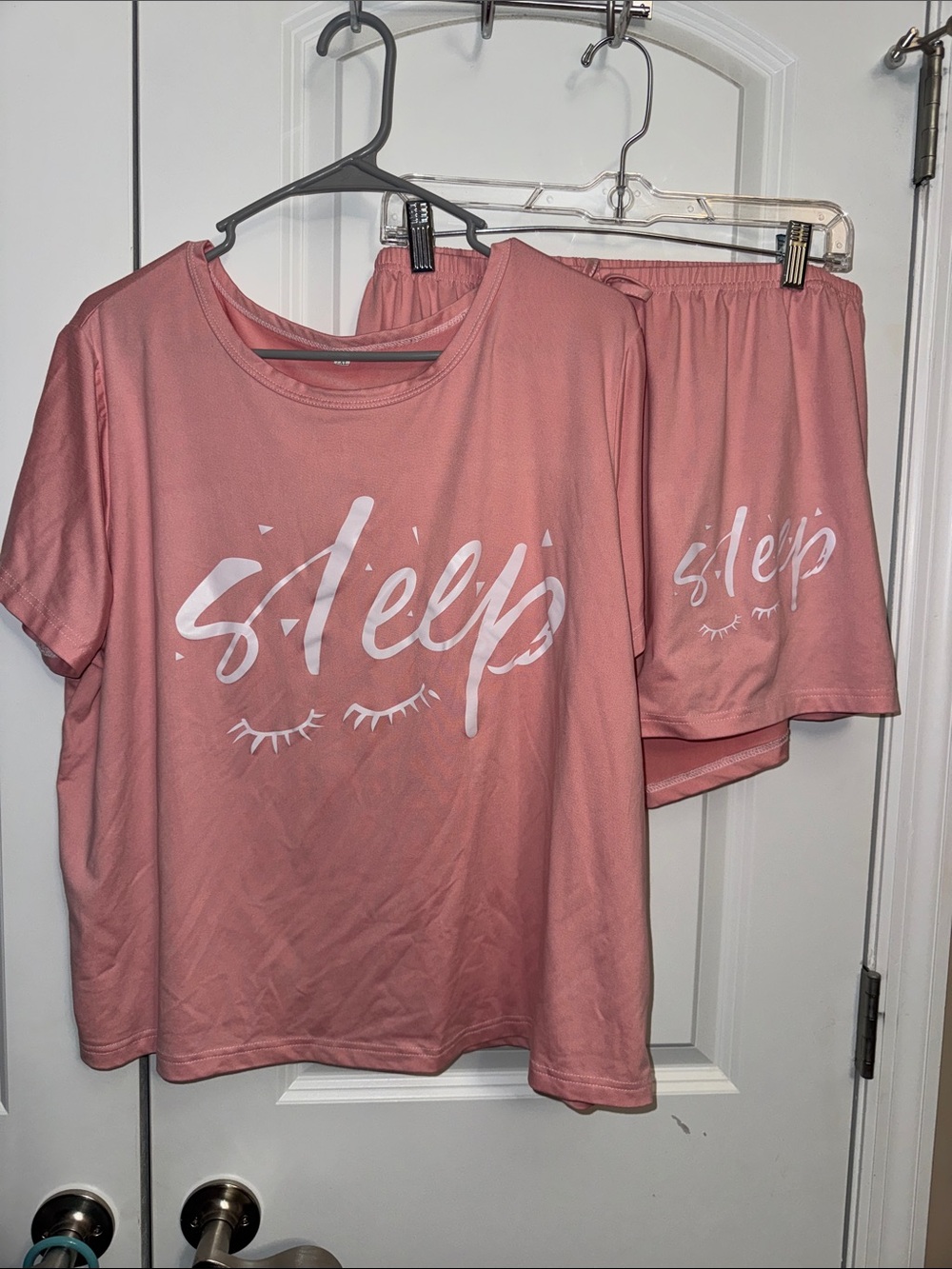 SHEIN Pink Short Sleeve 'Sleep' Pajama Set